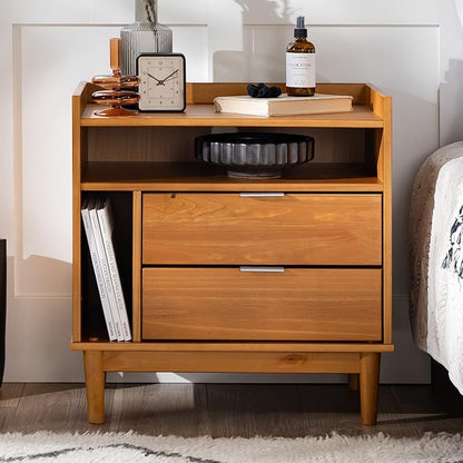 Walker Edison Blythe Mid-Century Modern Tray-Top Storage Nightstand 25 Inch Caramel
