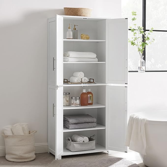 Crosley Furniture Savannah Tall Pantry Storage Cabinet with Shelves, Kitchen, Dining, or Laundry Room, White