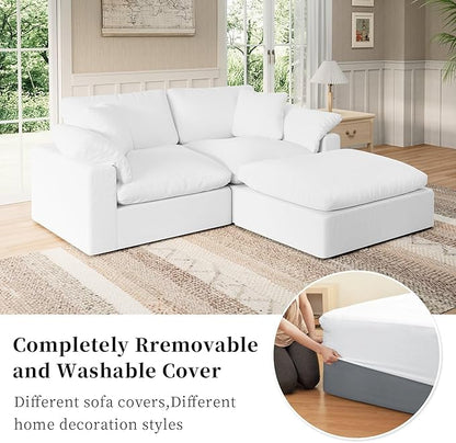 Modular Sectional Sofa Cloud Couch,Down Filled Comfy Cloud Modern Sofa,White Linen L Shape Oversized Couch Cushion Covers Removable for Living Room
