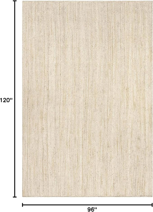 nuLOOM 8x10 Rigo Jute Hand Woven Area Rug, Off White, Solid Farmhouse Design, Natural Fiber, For Bedroom, Living Room, Dining Room, Hallway, Office, Kitchen, Entryway