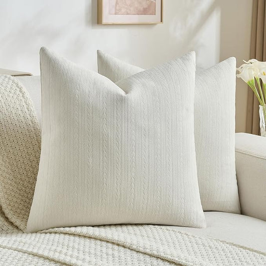 FUTEI Cream Decorative Throw Pillow Covers 26x26 Inch Set of 2,Soft Cozy Wheat Ear Striped Patterns Euro Pillow Shams,Modern Home Decor for Couch Bed Living Room