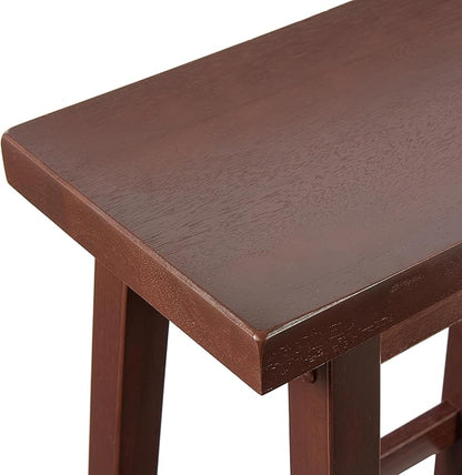Amazon Basics Solid Wood Saddle-Seat Kitchen Counter Barstool with Footrest, Easy Assembly - 24-Inch Height - Walnut - Set of 2