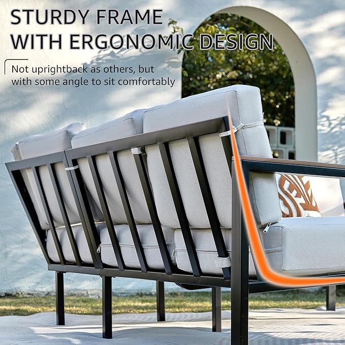 NATURAL EXPRESSIONS 6 Pieces Patio Furniture Set,Outdoor Patio Sectional Furniture Set Outdoor Couch Sofa Set with Anti-Scald Armrest &Tabletop,Ergonomic Design Highback,Thick Soft Cushions for Yard