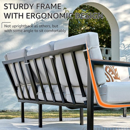 NATURAL EXPRESSIONS 6 Pieces Patio Furniture Set,Outdoor Patio Sectional Furniture Set Outdoor Couch Sofa Set with Anti-Scald Armrest &Tabletop,Ergonomic Design Highback,Thick Soft Cushions for Yard