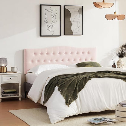 Tufted Upholstered Headboard Twin Size, Sturdy and Durable Solid Wood Bed headboard, Fabric Headboard Adjustable Height from 37” to 51”, Modern Button Diamond Design Head Board, Pink