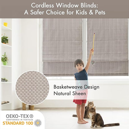 Madison Park Galen Cordless Roman Shade, 35"W x 64"H, Sheen Taupe – Room Darkening, Thermal Insulated, Energy Efficient Window Blind with Subtle Sheen Basketweave Fabric for Privacy
