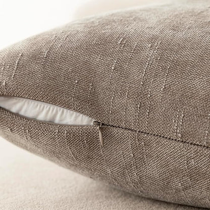 Foindtower Set of 2 Textured Chenille Throw Decorative Pillow Covers Square Accent Solid Cushion Cover Neutral Farmhouse Lumbar Pillow Case for Couch Sofa Bedroom Living Room 12x24 Inch,Light Taupe