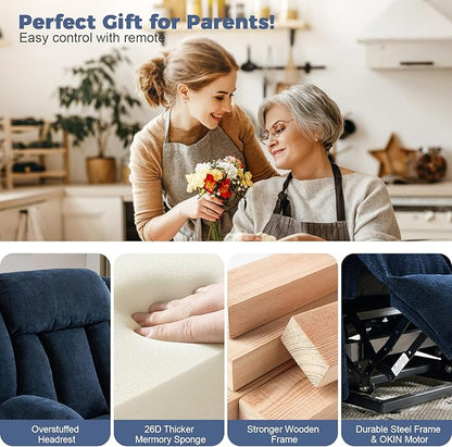 HUSFU Oversized Power Lift Recliner Chairs for Elderly with Massage and Heat, Wide Recliners Chair,Upgraded Chenille Lift Chairs w/Cup Holders, USB & Type-C Ports,Blue,2PCS