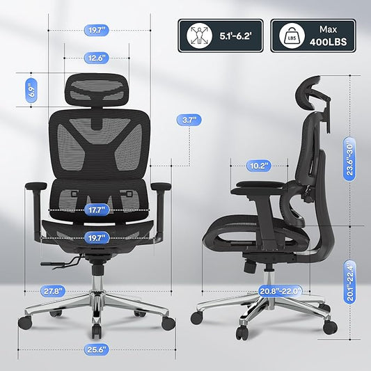 FLEXISPOT ErgoX Premium Ergonomic Office Chair Black - Adjustable 3D Armrests, Dynamic Lumbar Support, Recline & Tilt Function, Mesh Seat, for Home & Office Use