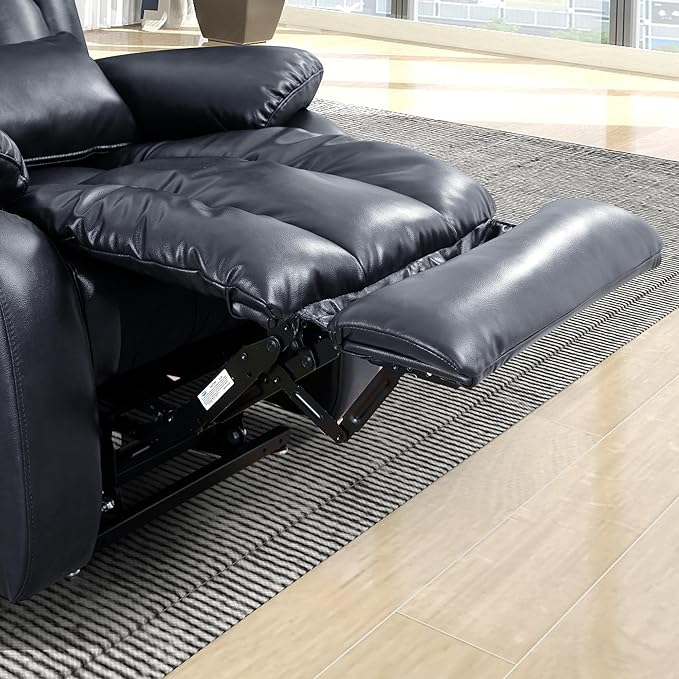 EDILLY Large Reclining Lift Chair, Dual Motor Massage Chair, Genuine Leather Recliner with Heating and Massage for Seniors, with Double Lumbar Cushion and Extended Footrest, USB Port(Blue)
