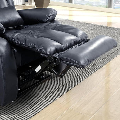 EDILLY Large Reclining Lift Chair, Dual Motor Massage Chair, Genuine Leather Recliner with Heating and Massage for Seniors, with Double Lumbar Cushion and Extended Footrest, USB Port(Blue)