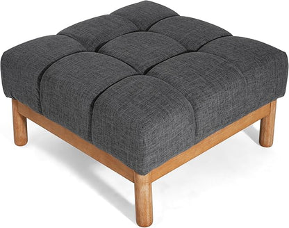 Christopher Knight Home Annette Square Ottoman Footstool with Grid Tufting, Living Room Sofa Ottoman with Wood Frame, Fabric Upholstery Coffee Table, Comfy Seating with Dense Foam Padding, Gray