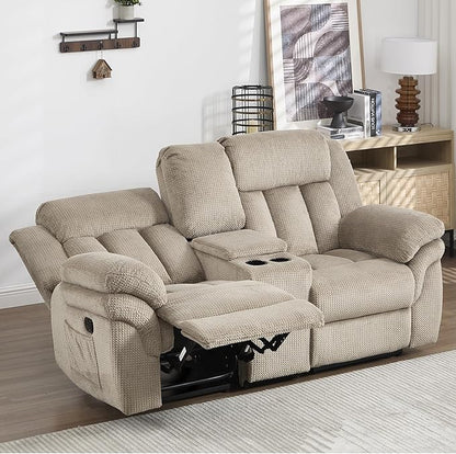 CANMOV Recliner Sofa Set, Manual Recliner Loveseat with Overstuffed Armrest for Living Room,Bedroom Furniture,Office,2 Seat Light Brown