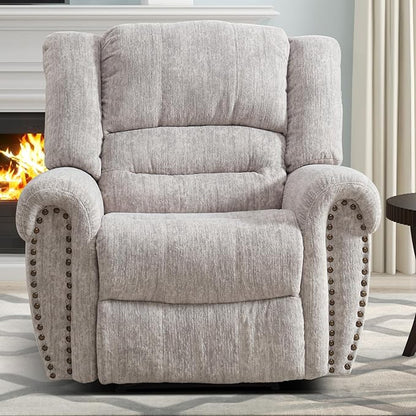 CANMOV Manual Recliner Chair Set of 2, Classic and Traditional Manual Recliner Chair with Comfortable Arms and Back Single Sofa for Living Room, White Grey
