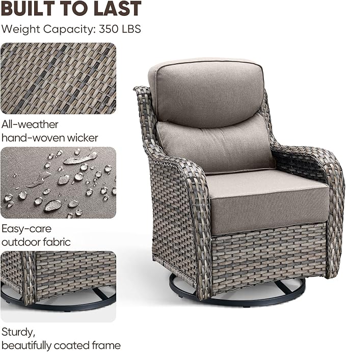 Swivel Patio Chairs Set of 2 with 6" Thick Cushion - Wicker Outdoor Swivel Rocker Patio Chairs, High Back Comfortable Outdoor Glider Chairs 360° Rotation Glider Gray Wicker - Gray Cushion