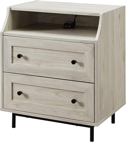 Walker Edison Florence 22 Inch 2 Drawer Open Top Side Table with USB Port - Birch
