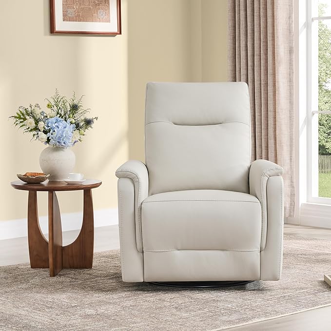 Watson & Whitely Power Recliner Chairs for Adults, Swivel Rocker Recliner W Power Headrest & Type-C Charger for Living Room, Faux Leather, Cream, RC015
