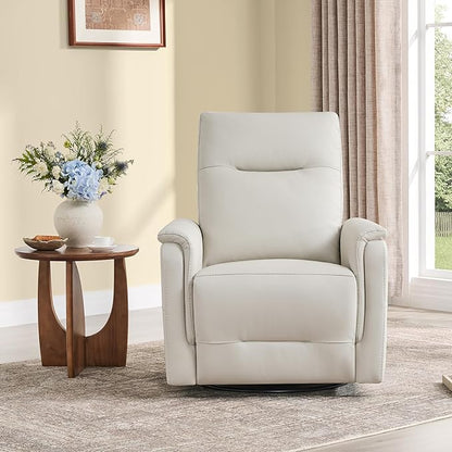 Watson & Whitely Power Recliner Chairs for Adults, Swivel Rocker Recliner W Power Headrest & Type-C Charger for Living Room, Faux Leather, Cream, RC015