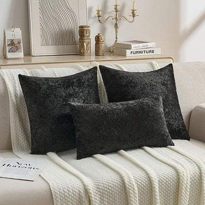 FUTEI Black Flannel Throw Pillow Covers 16x16 Inch Set of 2,Soft Dimensional Textured Cushion Cases,Modern Home Decor for Couch Living Room
