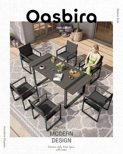 Outdoor Dining Set, Patio Table and Chairs Set, 7 Piece HDPS + Aluminum Patio Furniture Set with Umbrella Hole, Patio Dining Table Set (Charcoal)