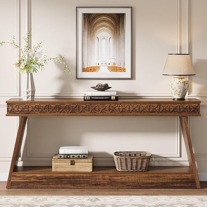 Tribesigns Farmhouse Console Table, 70.9-Inch Extra Long Entryway Table with Storage, 2-Tier Narrow Sofa Table Behind Couch, Wooden Accent Table for Living Room, Hallway, Foyer, Dark Brown