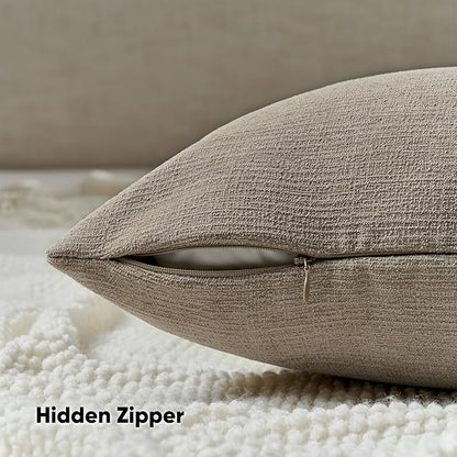 FUTEI Coffee Chenille Decorative Throw Pillow Covers 22x22 Inch Set of 2,Soft Cozy Faux Linen Textured Cushion Case,Farmhouse Home Decor for Couch Living Room
