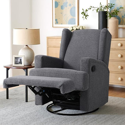 Swivel Glider Recliner Chair for Adults with Deep Seat - High Back Rocker Reclining Accent Chair, Manual Recliner for Living Room & Nursery, Comfortable Upholstered Fabric Armchair-Gray