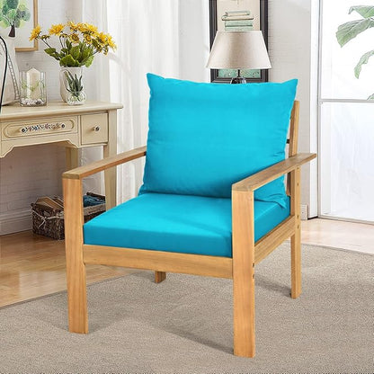 COSTWAY 4 Pieces Outdoor Acacia Wood Sofa Set, Outdoor Conversation Sofa Set with Table & Cushions Porch Chairs for Garden, Patio, Deck