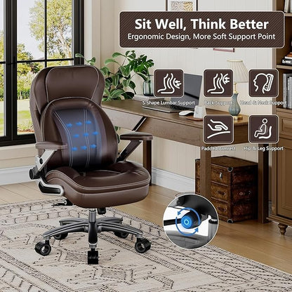 Big and Tall Office Chair, 600lbs Heavy Duty Desk Chair with 5D Arms, Adjustable Lumbar Support & Height, Tilt Function, PU Leather High Back Ergonomic Executive Computer Chair with 3'' Silent Casters