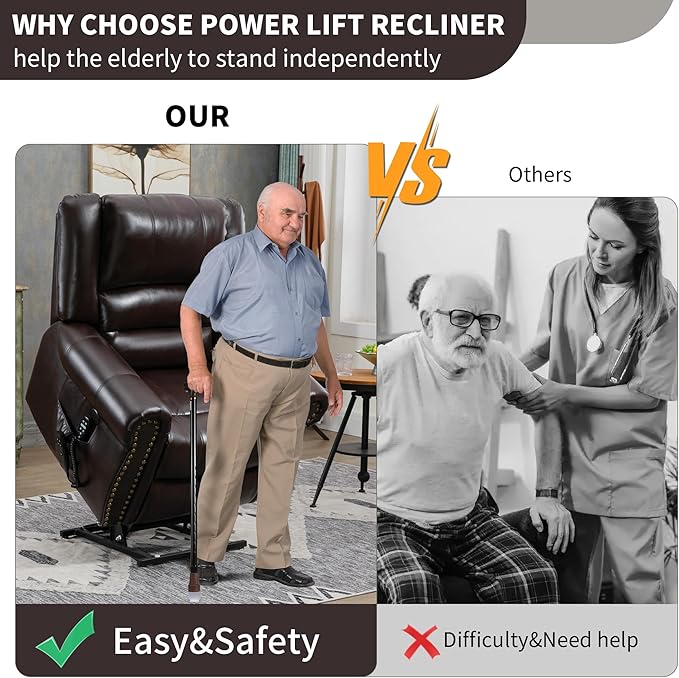 Recliner Chairs for Adults, Oversized Bedroom Chair with Massage, Sofa Chair Home Theater Seating with Lumbar Support, Lift Chair for Elderly, Nursery Chair for Living Room (Breathable Leather)