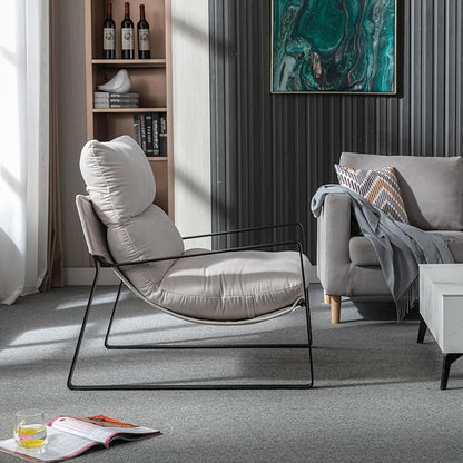 HEAH-YO Modern Accent Chair Set of 1, Comfy Living Room Chair with Removable Cushion and Solid Metal Frame, Chenille Fabric Reading Side Chair for Bedroom, White