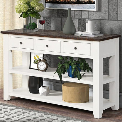 LKTART Solid Wood Console Table,Sofa Table with Storage Drawers and Bottom Shelf,Entryway Table for Entry Hallway Foyer Sofa Couch Table,Easy Assembled (48.8" Antique White)