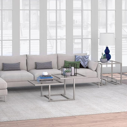 Henn&Hart 43" Wide Square Coffee Table in Nickel, Modern coffee tables for living room, studio apartment essentials