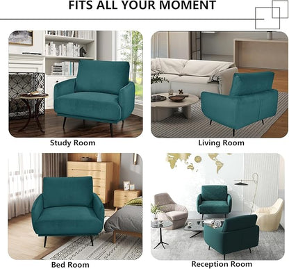 Oversized Accent Chair for Living Room Chairs Reading Arm Chair Comfy Modern Single Sofa Side Chairs with Metal Legs & Soft Cushion for Bedroom, Waiting Room (Velvet Dark Green, Set of 1)