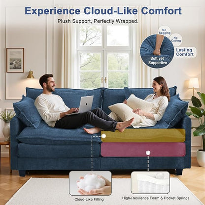 77" Cloud Chenille Sofa Set with Pillows, Deep Seat Loveseat Couch for Apartments, Space Saving 2-Seater with Solid Wood Frame, Easy Assembly (1YR Guarantee)