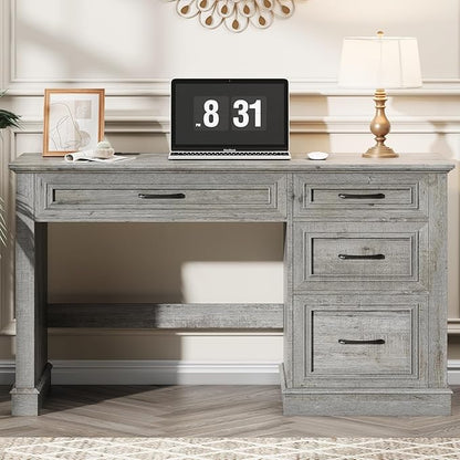 Farmhouse 47" Executive Desk, Computer Desk with Drawers and File Drawer, Workstation Computer Desk with Charging Station for Home Office,Study,（Grey）