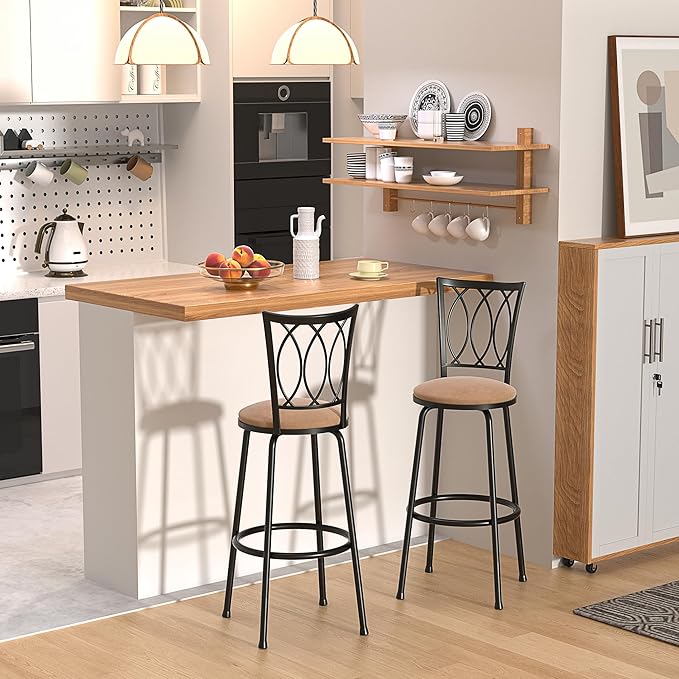VECELO Adjustable Counter Stools, Bar Stools with 360 Degree Swivel Seat Top and Comfortable Round Seat Cushions,Steel Bistro Pub Chairs