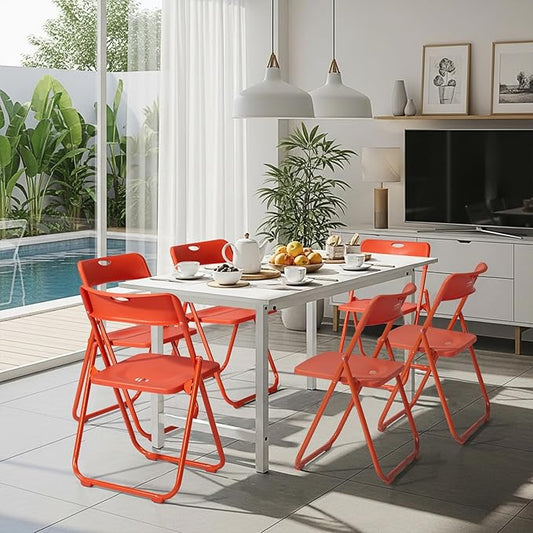 Karl home 10 Pcs Folding Chair, 300LBS Lightweight Foldable Plastic Chair, Reinforced Metal Frame Easy to Fold & Store for Indoor & Outdoor, Wedding, Party, Meeting Room, Patio and Garden, Orange