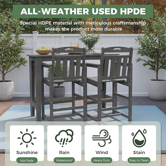 Outdoor Patio Bar Height Chair, All-Weather HDPE Tall Balcony Adirondack Stools for Bistro, Garden, Backyard, Deck | Grey