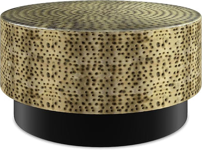 SIMPLIHOME Montrose Metal Coffee Table - 30 inch Wide Solid Iron Round Living Room Table in Antique Gold and Black, Modern Industrial Cocktail Table for Lounge with Hand-Hammered Texture, Assembled