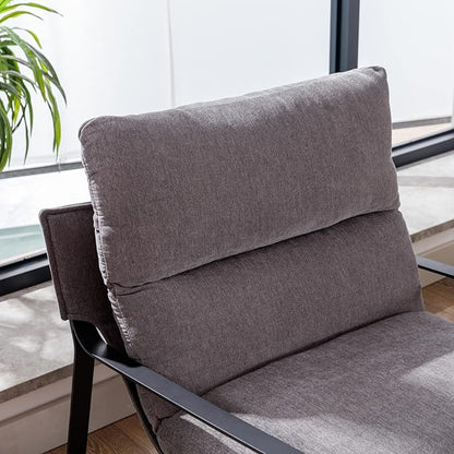 Mid-Century Accent Chair, Comfy Linen Fabric Side Chair with Armrest, Upholstered Leisure Chair with Black Metal Frame for Living Room Bedroom Reception Room, Grey