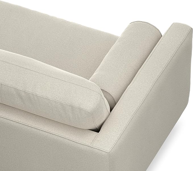 SIMPLIHOME Morrison 72-inch Wide Sofa in Cream White Woven-Blend Fabric, Handcrafted Mid-Century Modern Loveseat for Living Room or Family Room, Single Bench Cushion, Bolster Pillows
