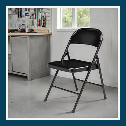 OEF Furnishings OEF900 Series Premium Lightweight All-Steel Folding Chairs (4-Pack, Black)