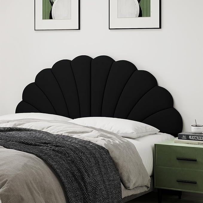 Queen Size Headboard Only, Petal Wall Mount Headboard Queen/Full Size for Adjustable Bed Velvet Upholstered Head Board Easy Assembly, Black