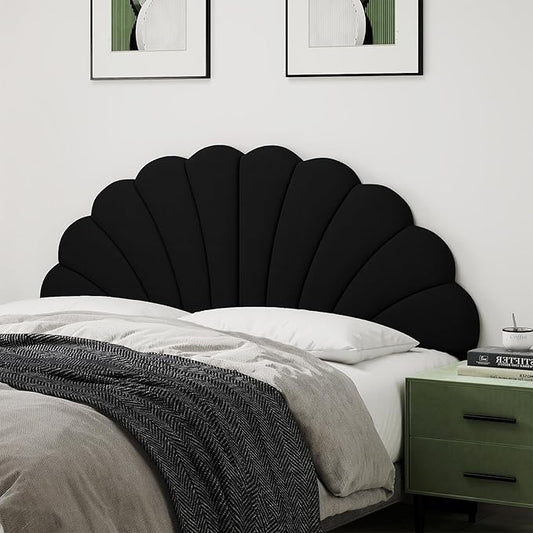 Queen Size Headboard Only, Petal Wall Mount Headboard Queen/Full Size for Adjustable Bed Velvet Upholstered Head Board Easy Assembly, Black