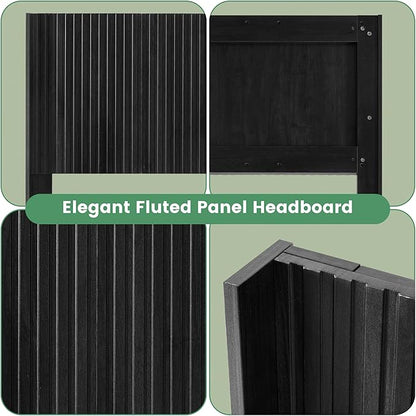 COCO DESIGN King Size Headboard Only, 80" Wide Wooden Headboard, Mid Century Modern Farmhouse Boho HeadBoard, Wall Mount, Fluted Panel, Wingback Design, Black