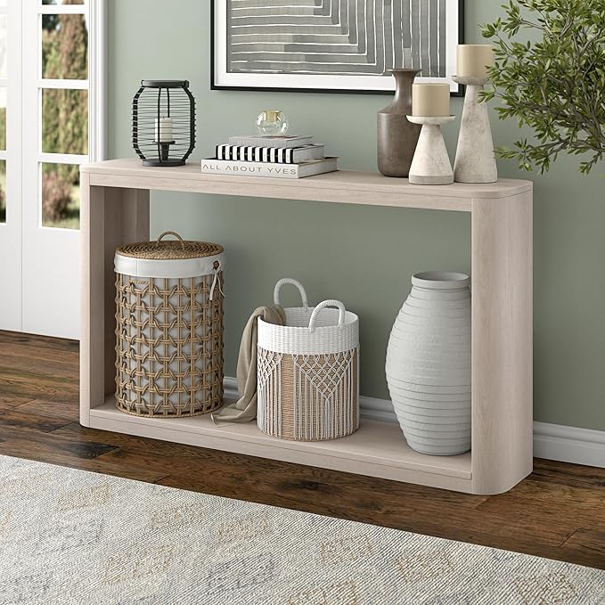 Henn&Hart 52" Wide Rectangular Console Table in Beech White, for Home, Living Room, Bedroom, Entertainment Room, Office