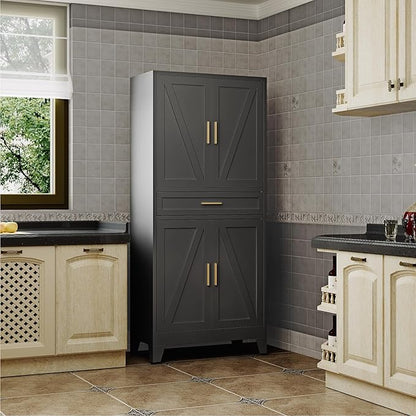 Large Metal Kitchen Pantry Cabinet with Adjustable Shelves - Freestanding Kitchen Storage Cabinet for Dining Room,Livingroom Bathroom, Hallway, Workshop, Office (Black, 71"-1 Drawer)