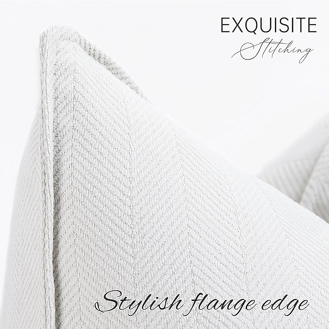 ZWJD Cream Pillow Covers 24x24 Set of 2 Chenille Throw Pillow Covers with Elegant Design Soft and Luxurious Decorative Throw Pillows for Couch, Bed, and Home Decor