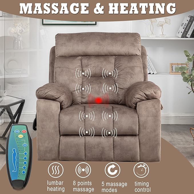 Power Lift Recliner Chair with Massage and Heating Functions,Velvet Sofa with 2 Remote Controls and Two Cup Holders,Recline up to 160 Degrees,Suitable for Living Room